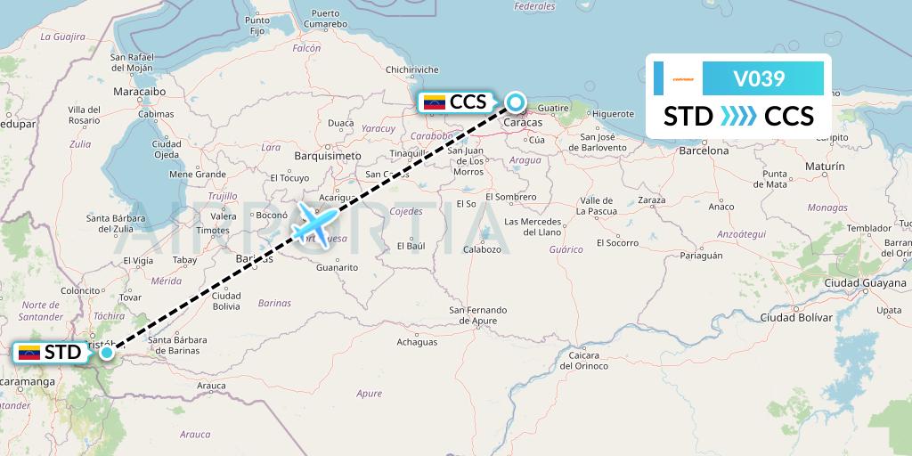 V039 Conviasa Flight Map: Santo Domingo to Caracas