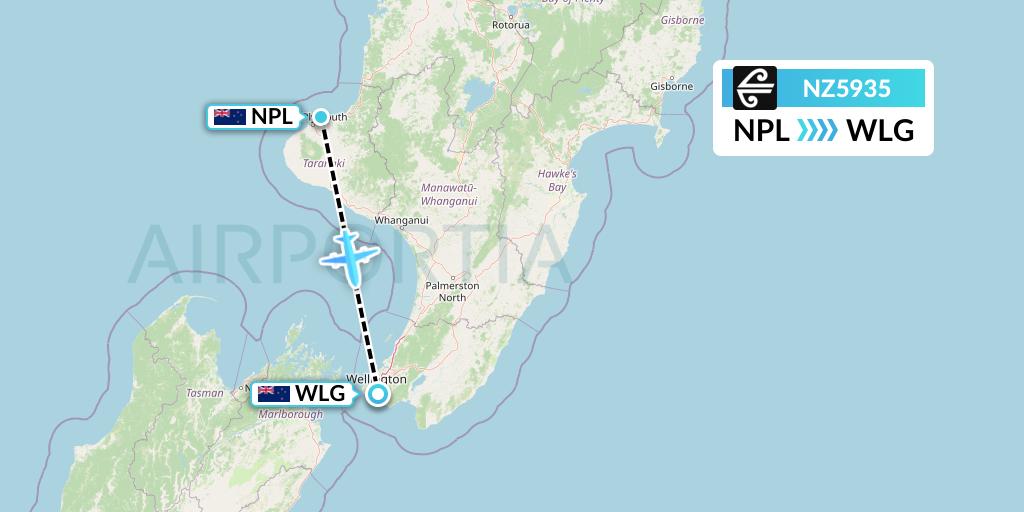 NZ5935 Air New Zealand Flight Map: New Plymouth to Wellington