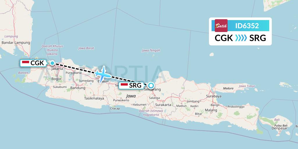 ID6352 Batik Air Flight Map: Jakarta to Semarang