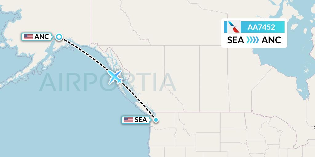 AA7452 American Airlines Flight Map: Seattle to Anchorage