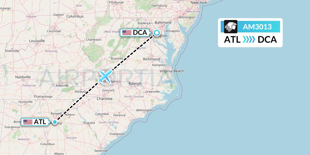 AM3013 Aeromexico Flight Map: Atlanta to Washington