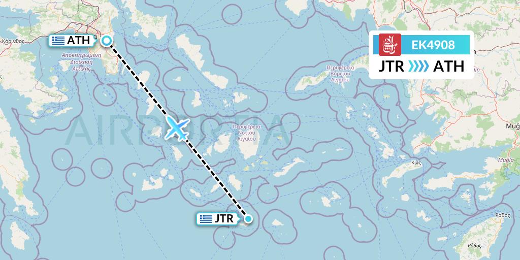 EK4908 Emirates Flight Map: Santorini to Athens