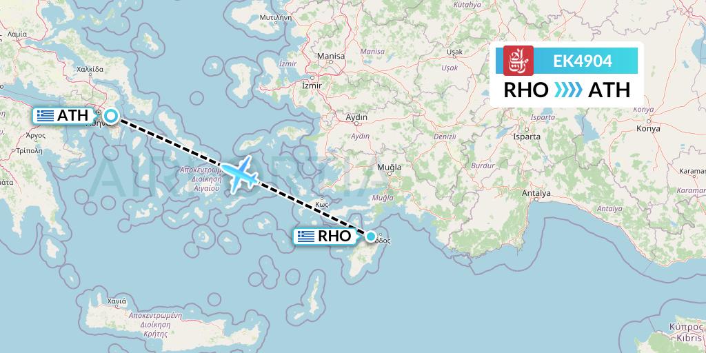 EK4904 Emirates Flight Map: Rhodes to Athens
