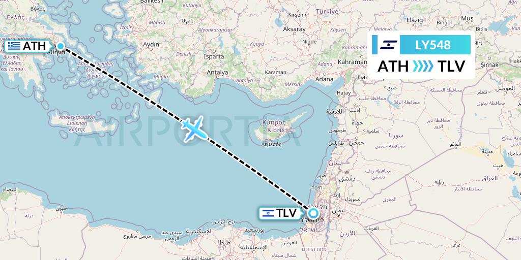 LY548 El Al Flight Map: Athens to Tel Aviv