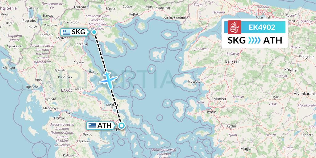 EK4902 Emirates Flight Map: Thessaloniki to Athens