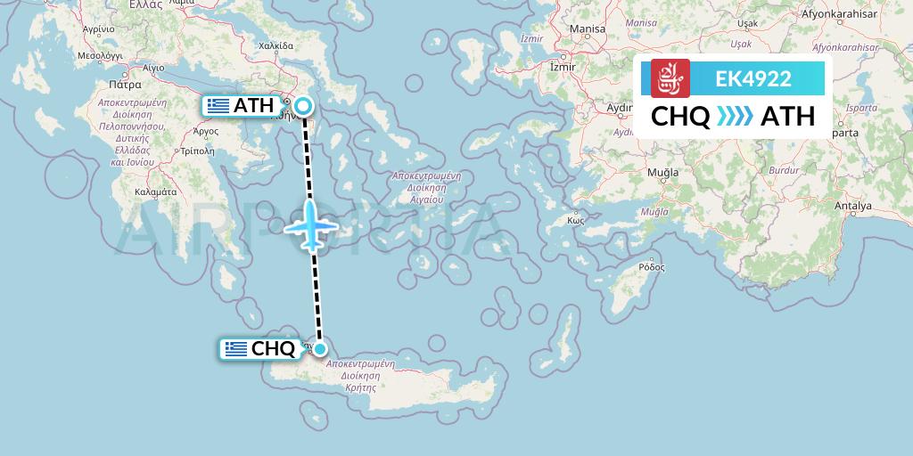 EK4922 Emirates Flight Map: Chania to Athens