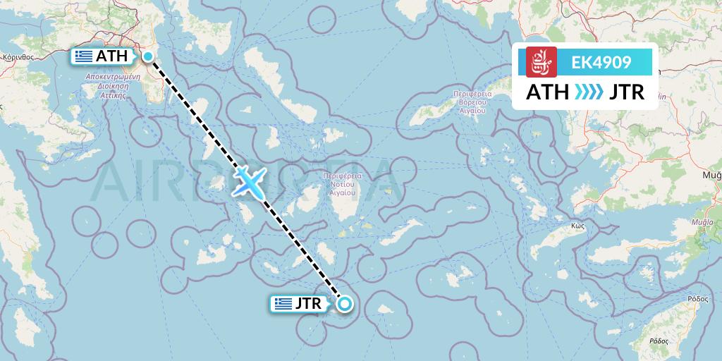 EK4909 Emirates Flight Map: Athens to Santorini