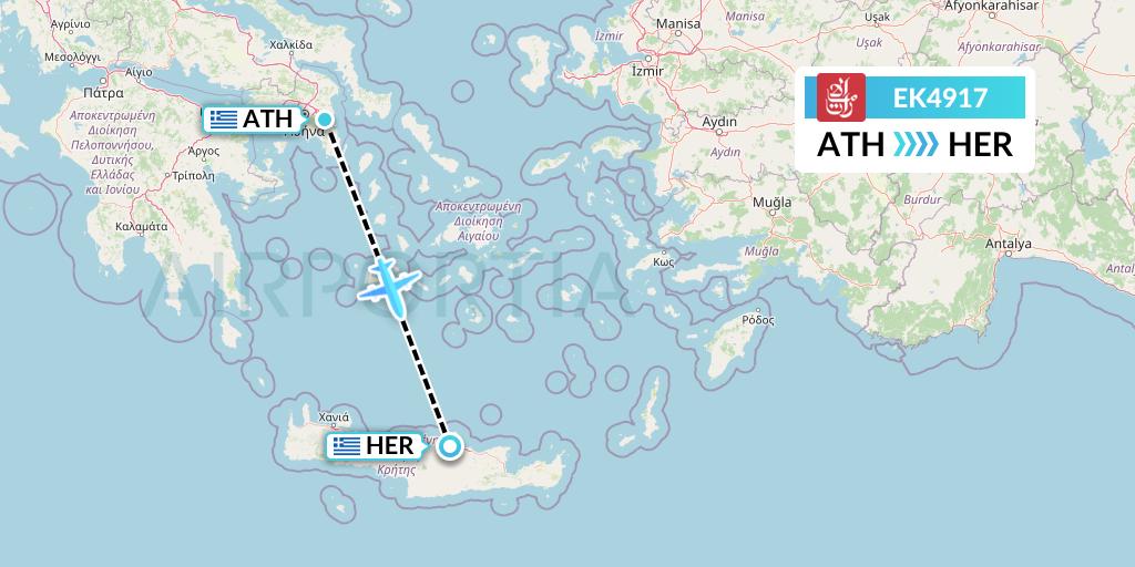 EK4917 Emirates Flight Map: Athens to Heraklion