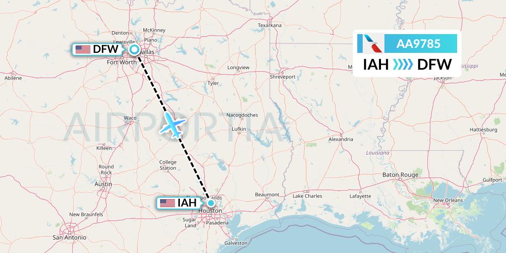 AA9785 American Airlines Flight Map: Houston to Dallas