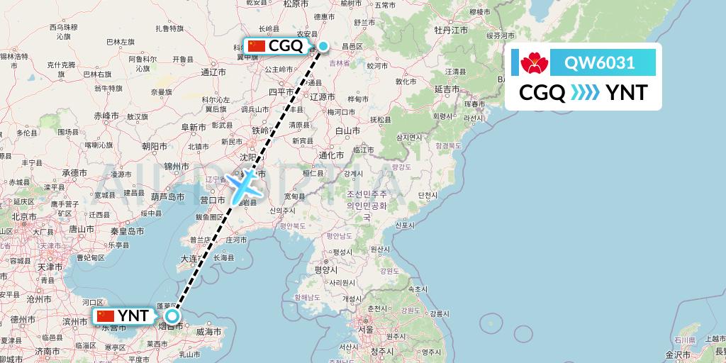 QW6031 Qingdao Airlines Flight Map: Changchun to Yantai