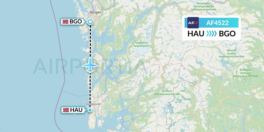 AF4522 Air France Flight Map: Haugesund to Bergen