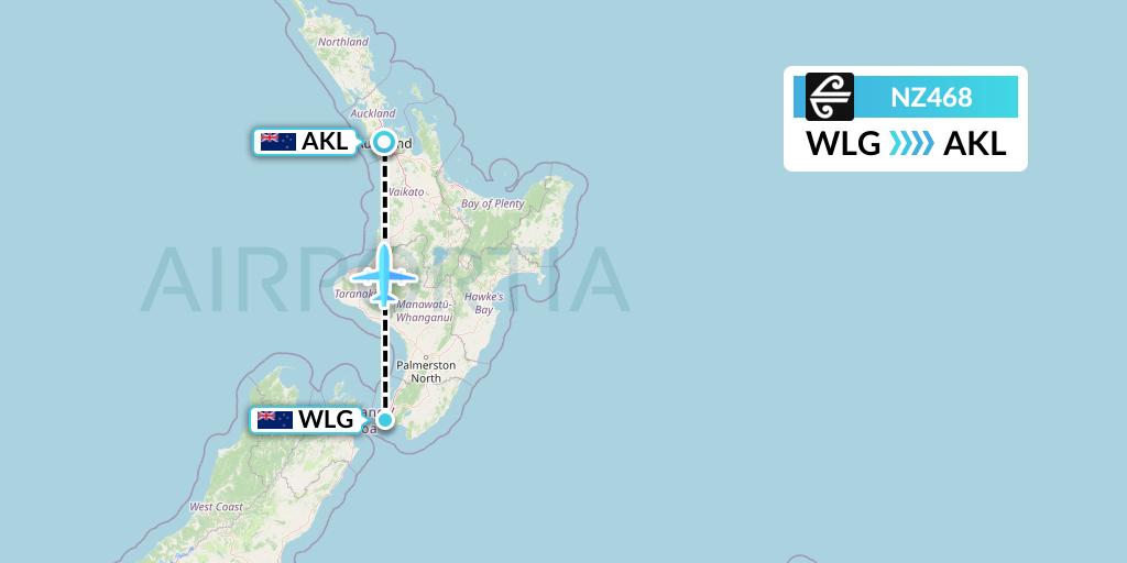 NZ468 Air New Zealand Flight Map: Wellington to Auckland