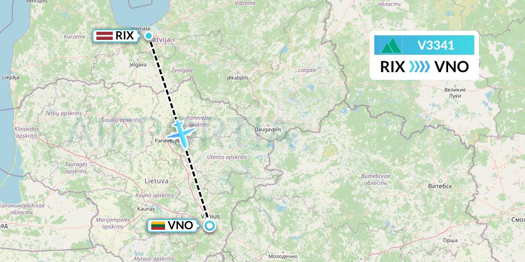 V3341 Carpatair Flight Map: Riga to Vilnius