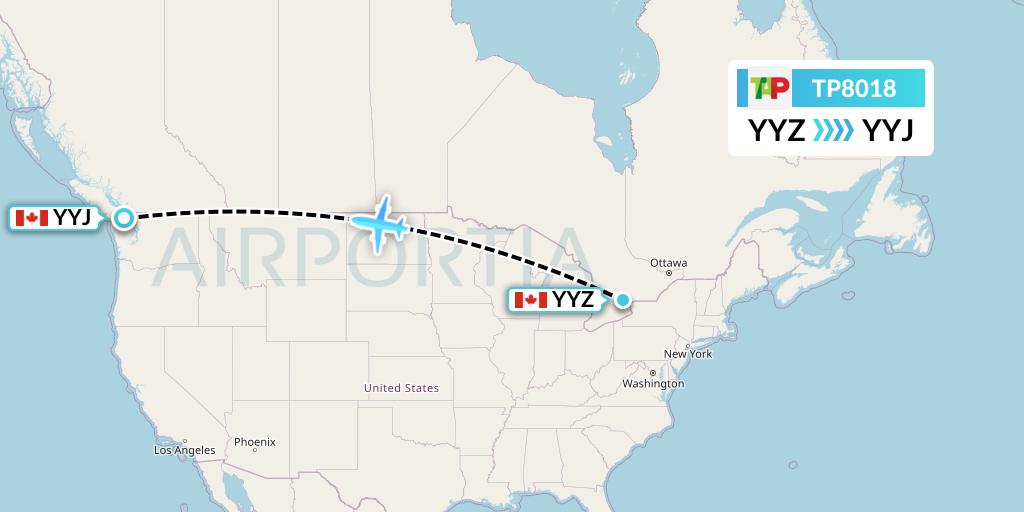 TP8018 TAP Portugal Flight Map: Toronto to Victoria