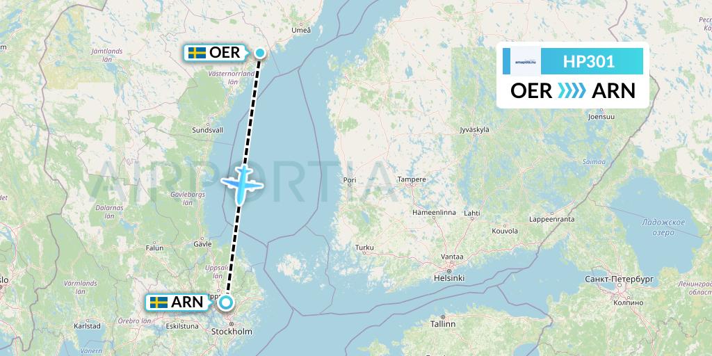HP301 Amapola Flyg Flight Map: Ornskoldsvik to Stockholm