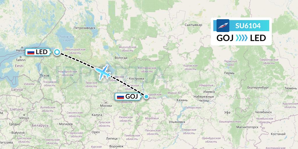 SU6104 Aeroflot Flight Map: Nizhny Novgorod to St. Petersburg
