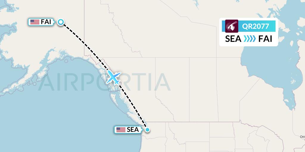 QR2077 Qatar Airways Flight Map: Seattle to Fairbanks