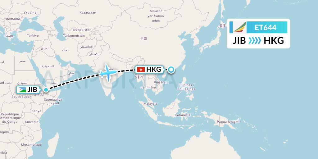 ET644 Ethiopian Airlines Flight Map: Djibouti to Hong Kong
