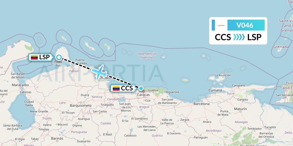 V046 Conviasa Flight Map: Caracas to Paraguana