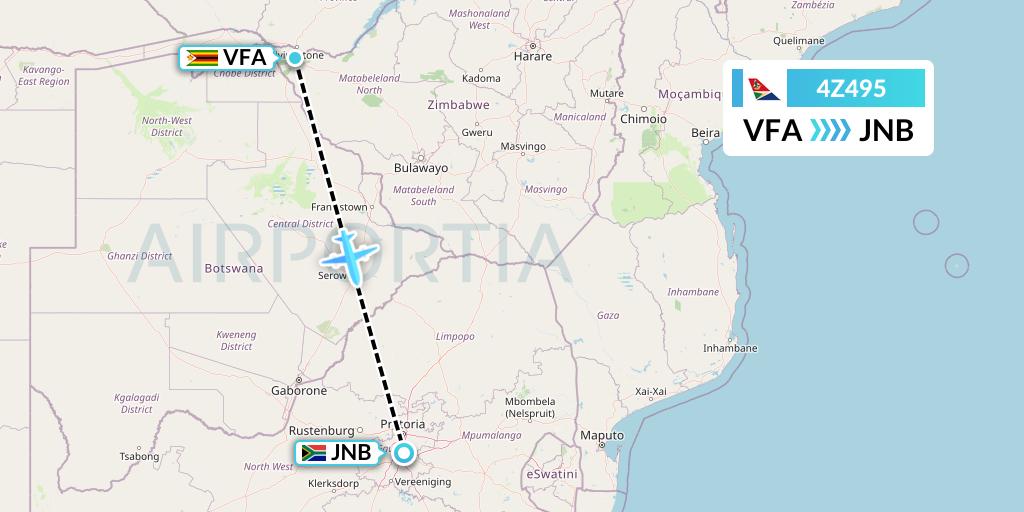 4Z495 Airlink Flight Map: Victoria Falls to Johannesburg
