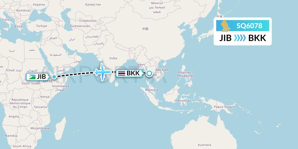 SQ6078 Singapore Airlines Flight Map: Djibouti to Bangkok