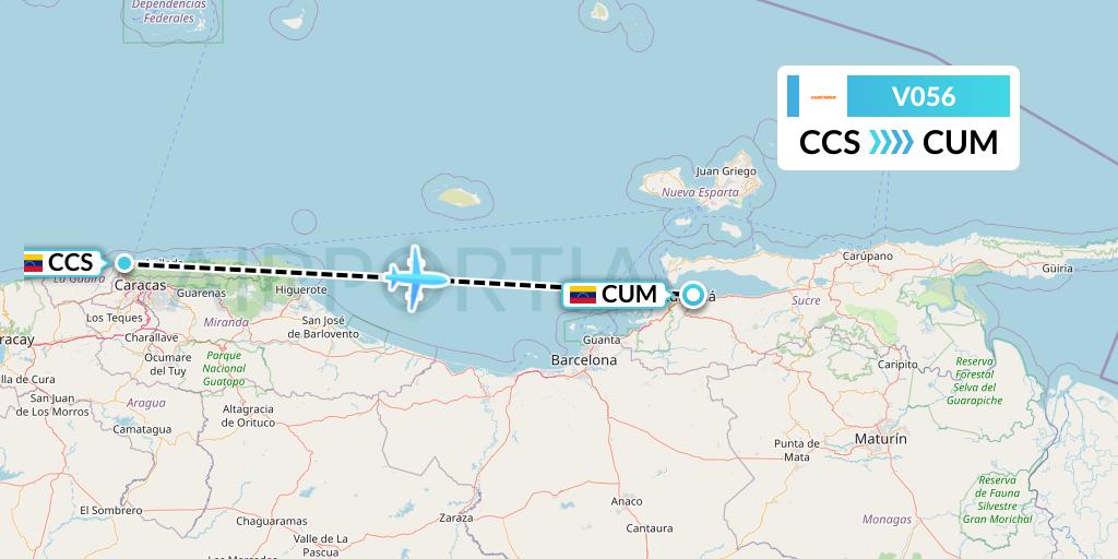 V056 Conviasa Flight Map: Caracas to Venezuela