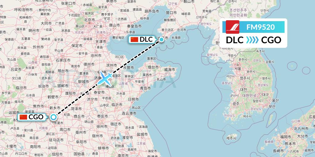 FM9520 Shanghai Airlines Flight Map: Dalian to Zhengzhou