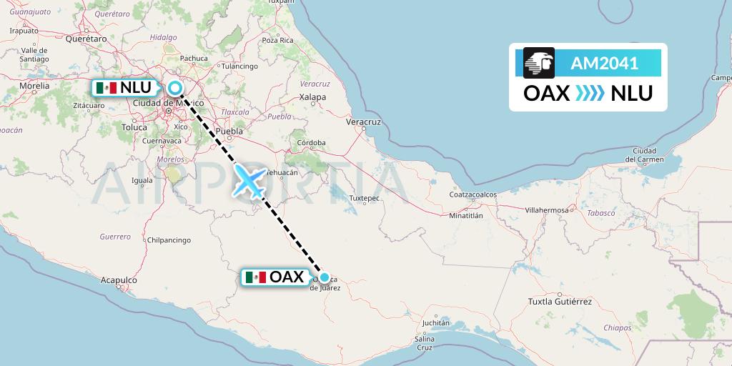 AM2041 Aeromexico Flight Map: Oaxaca to Reyes Acozac