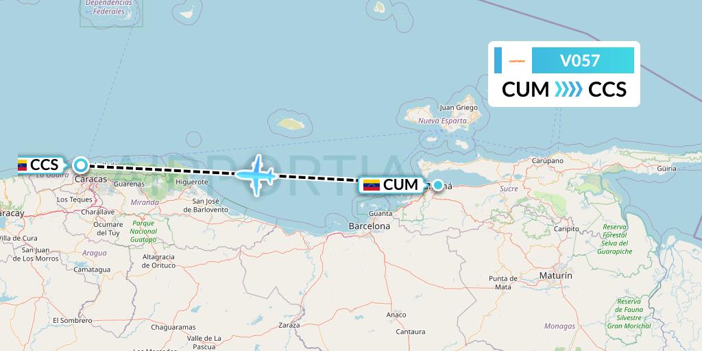 V057 Conviasa Flight Map: Venezuela to Caracas