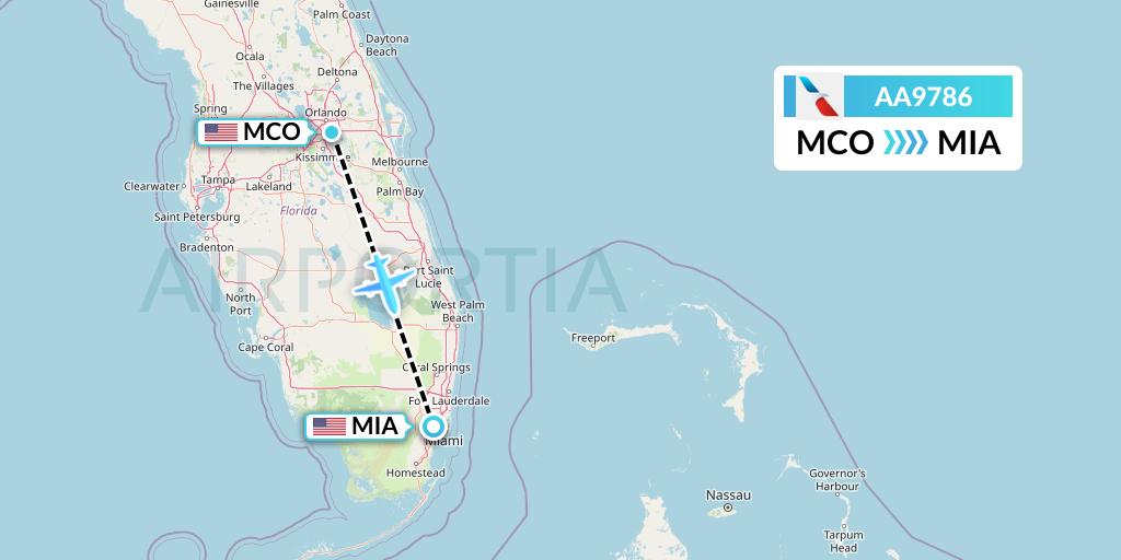 AA9786 American Airlines Flight Map: Orlando to Miami