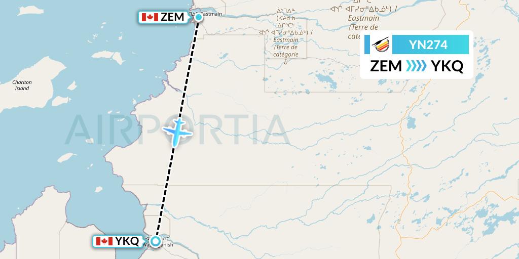 YN274 Air Creebec Flight Map: Eastmain River to Waskaganish