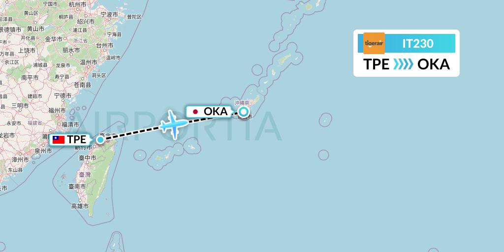 IT230 Tigerair Taiwan Flight Map: Taipei to Naha