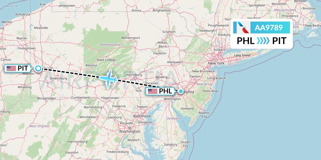 AA9789 American Airlines Flight Map: Philadelphia to Pittsburgh