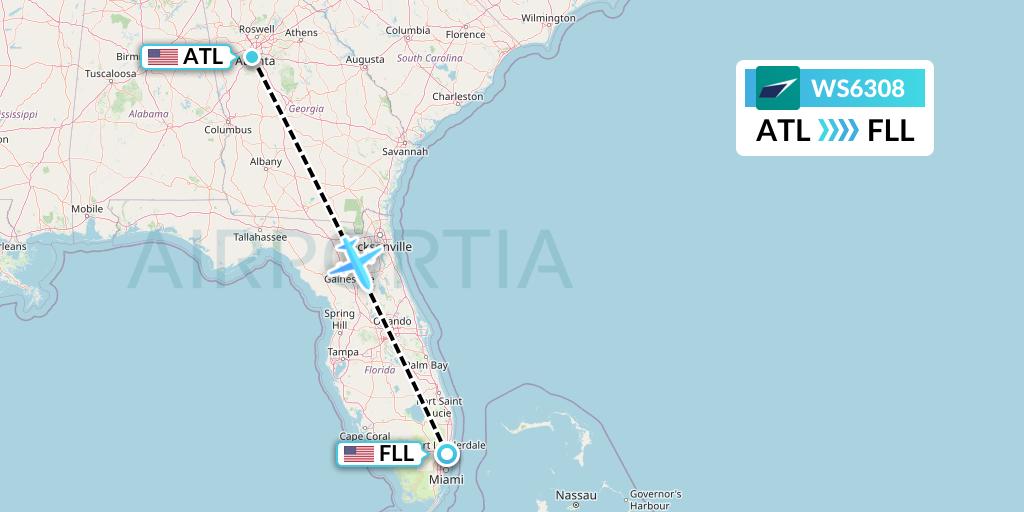 WS6308 WestJet Flight Map: Atlanta to Fort Lauderdale