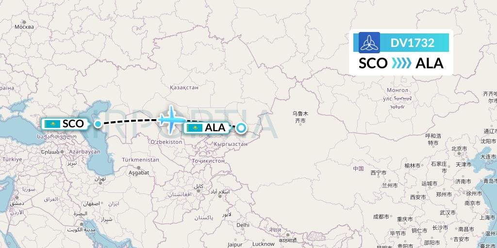 DV1732 SCAT Flight Map: Aktau to Almaty