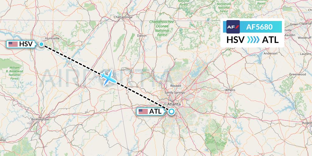 AF5680 Air France Flight Map: Huntsville to Atlanta