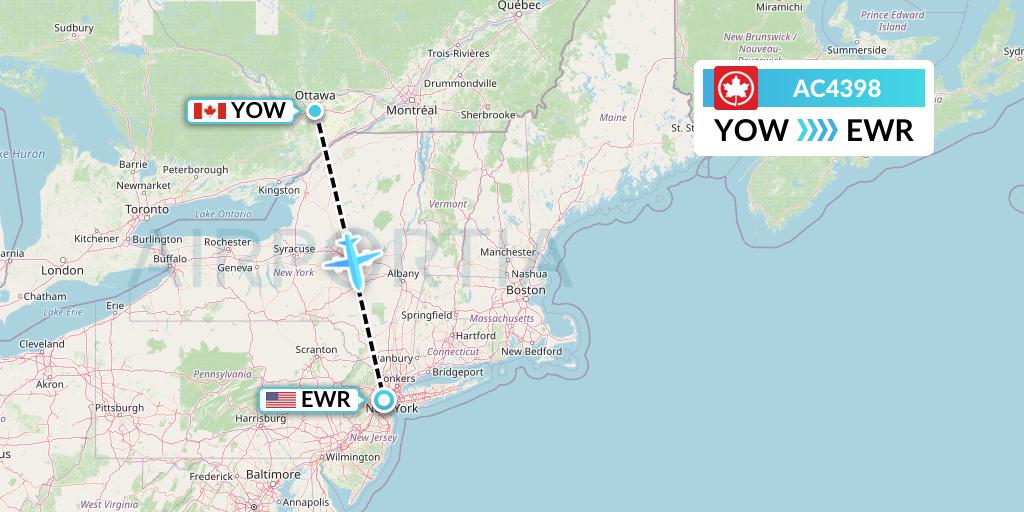 AC4398 Air Canada Flight Map: Ottawa to New York