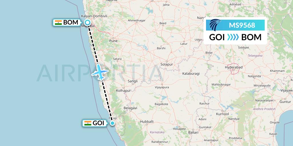 MS9568 EgyptAir Flight Map: Goa to Mumbai