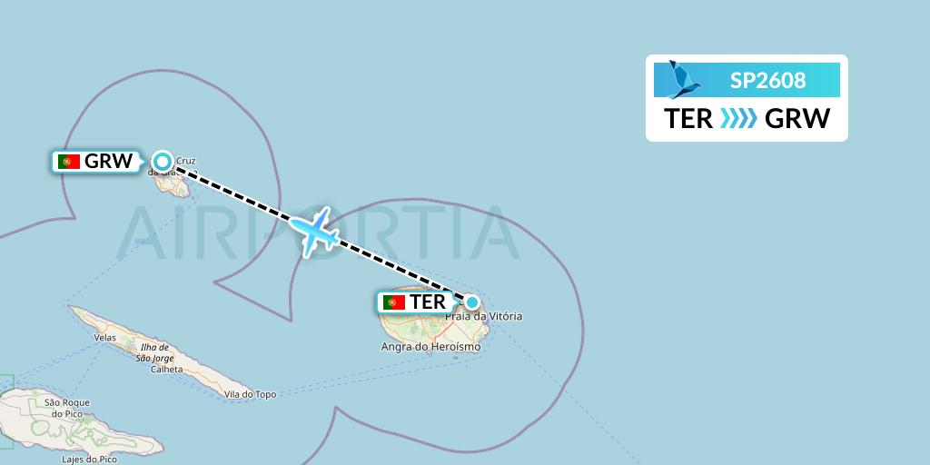 SP2608 SATA Air Acores Flight Map: Lajes to Graciosa