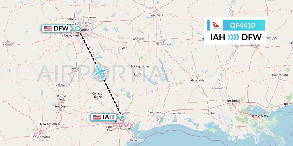 QF4410 Qantas Flight Map: Houston to Dallas