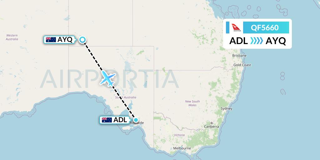 QF5660 Qantas Flight Map: Adelaide to Ayers Rock