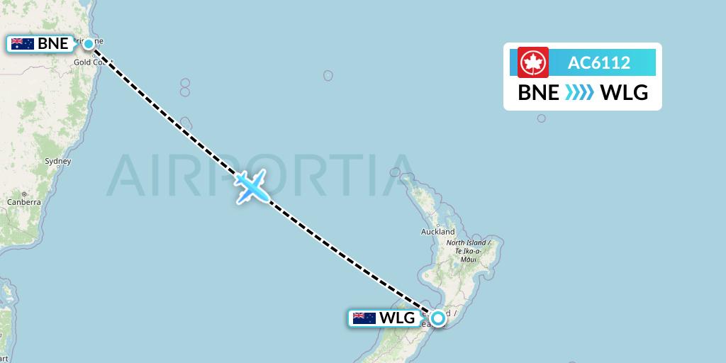 AC6112 Air Canada Flight Map: Brisbane to Wellington