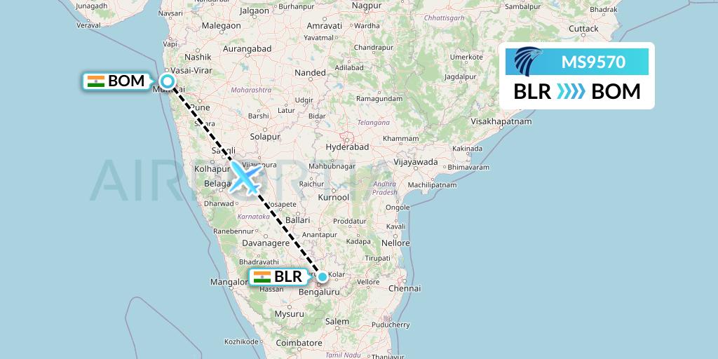 MS9570 EgyptAir Flight Map: Bangalore to Mumbai
