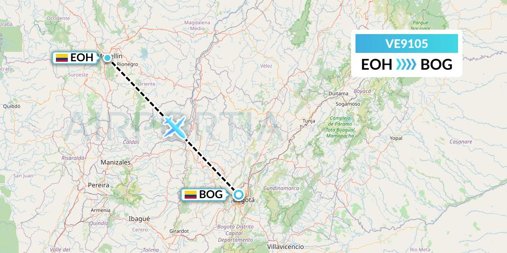 VE9105 Easyfly Flight Map: Medellin to Bogota