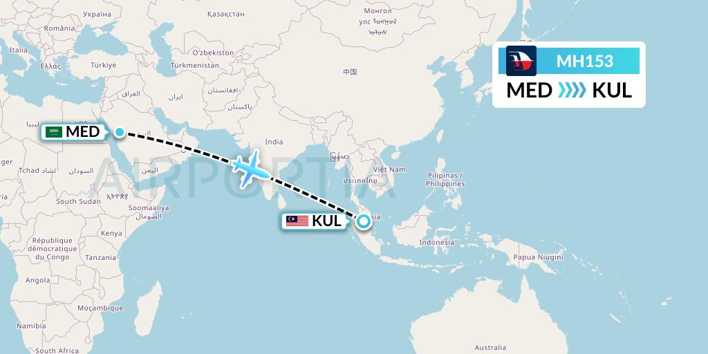 MH153 Malaysia Airlines Flight Map: Medina to Kuala Lumpur