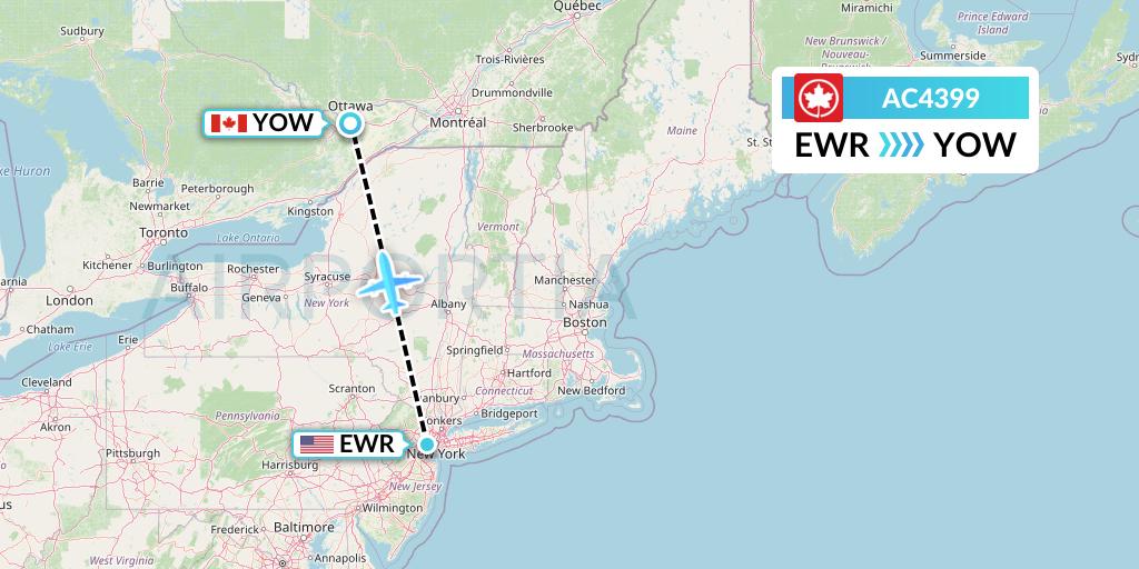 AC4399 Air Canada Flight Map: New York to Ottawa