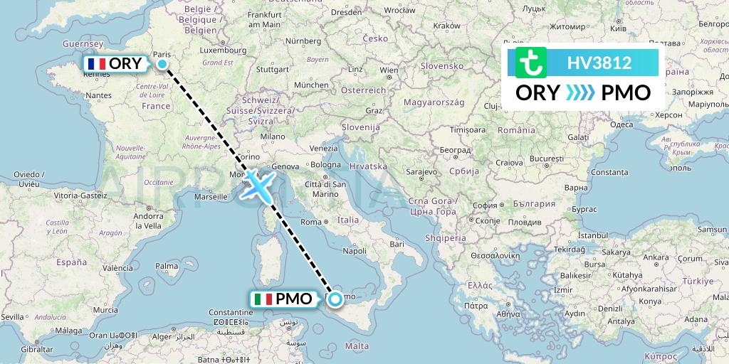 HV3812 Transavia Flight Map: Paris to Palermo