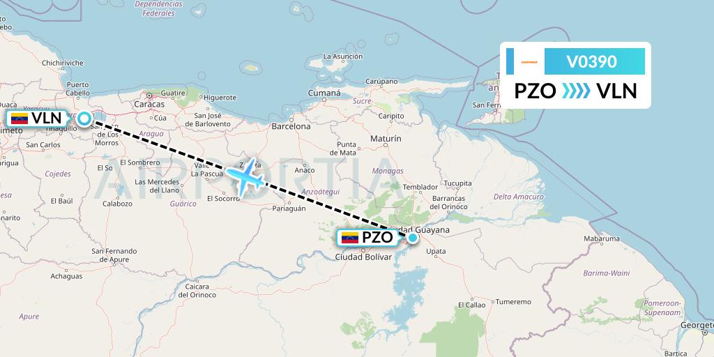 V0390 Conviasa Flight Map: Puerto Ordaz to Valencia