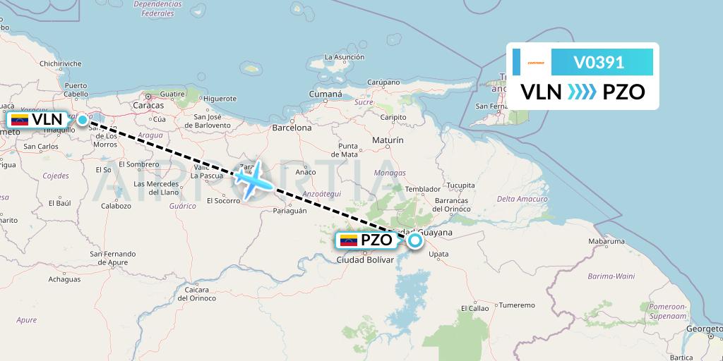V0391 Conviasa Flight Map: Valencia to Puerto Ordaz