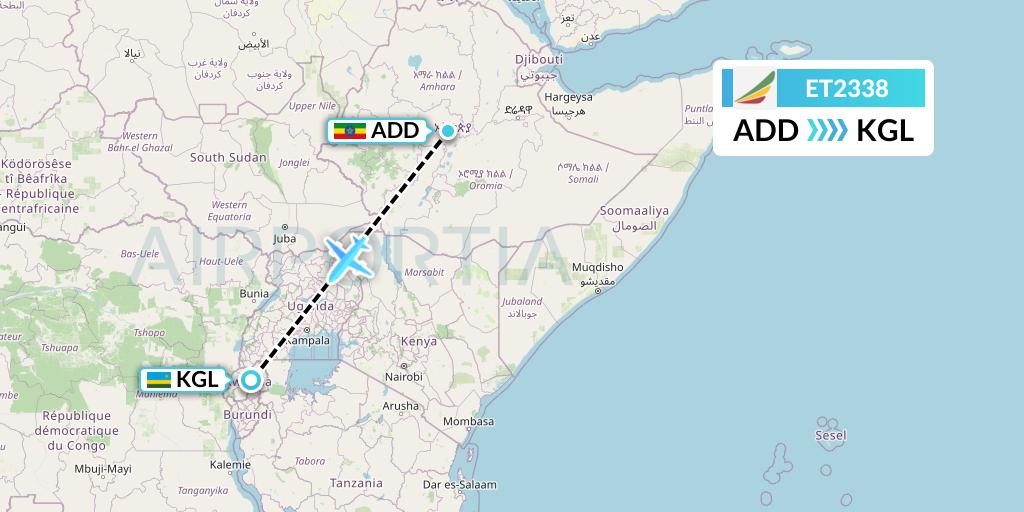 ET2338 Ethiopian Airlines Flight Map: Addis Ababa to Kigali